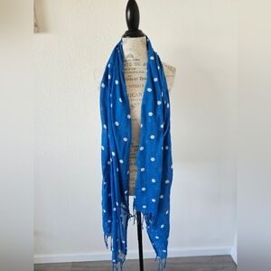 Abercrombie & Fitch Blue Polka Dot Scarf Long Wide Neck Scarf Tasseled Ends